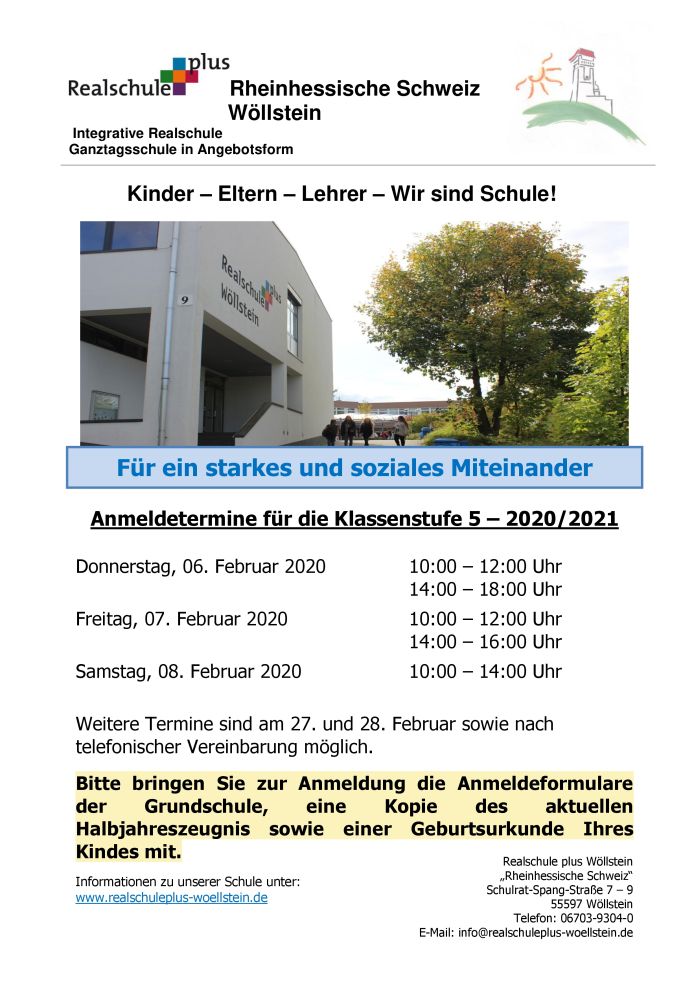 Anmeldetermine 2020-21