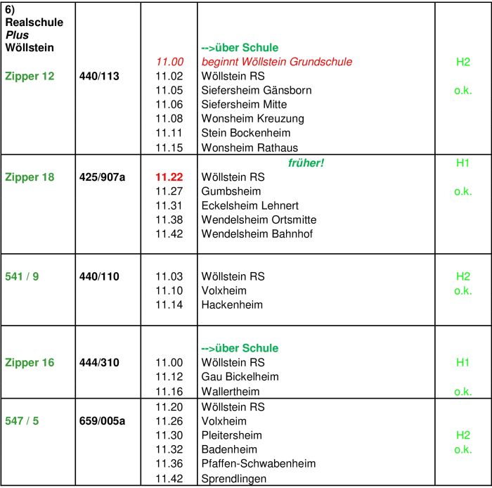 Busabfahrtszeiten Halbjahreszeugnisse