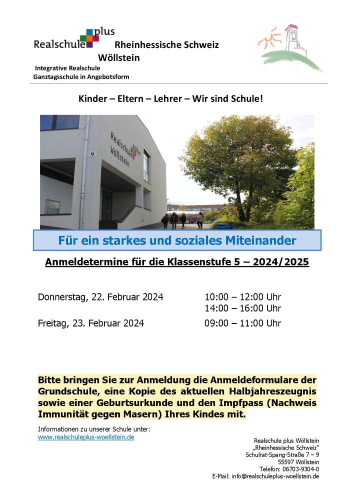 Anmeldetermine 2024/25 – Nachtermine