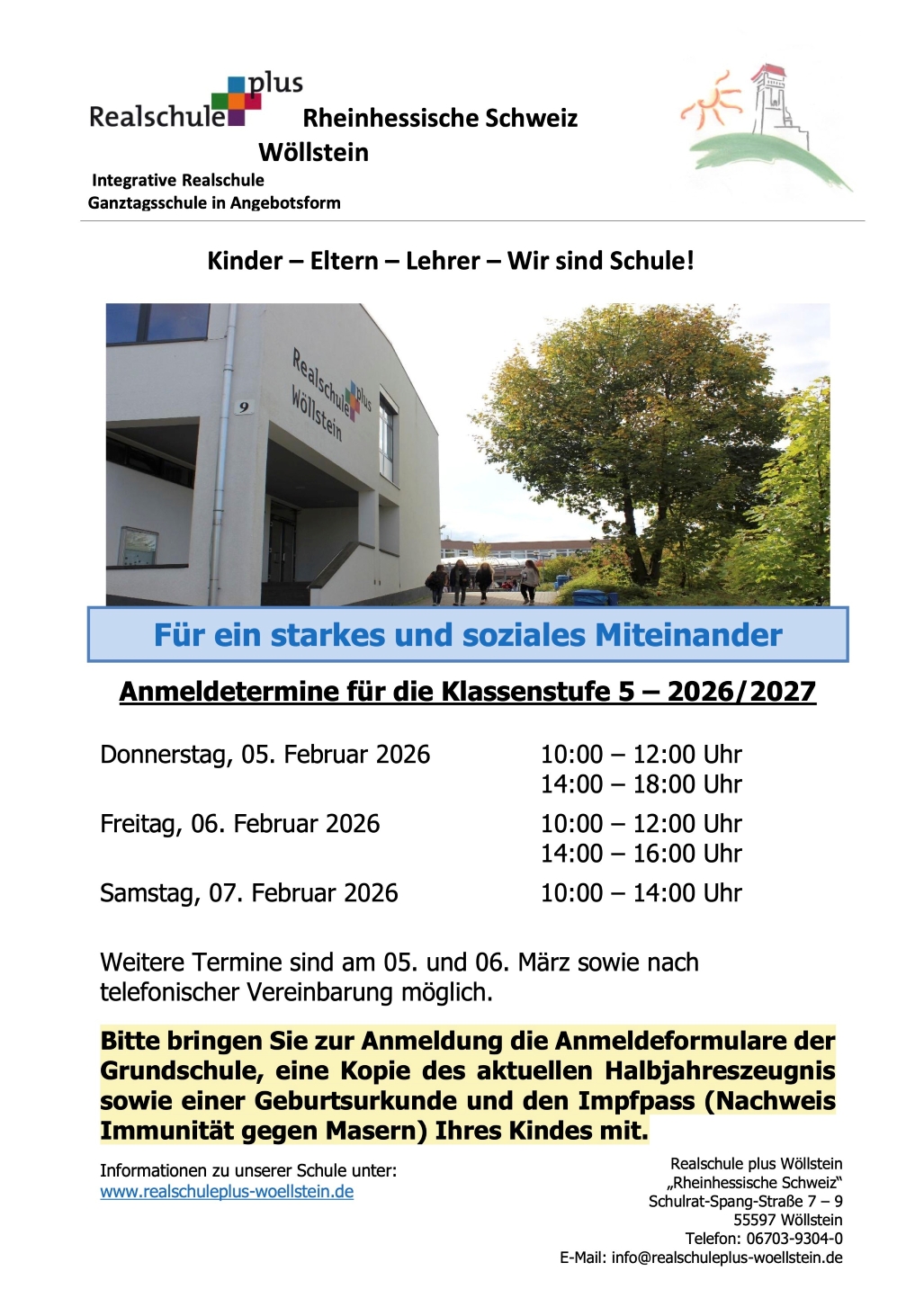 Anmeldezeiten / Termine